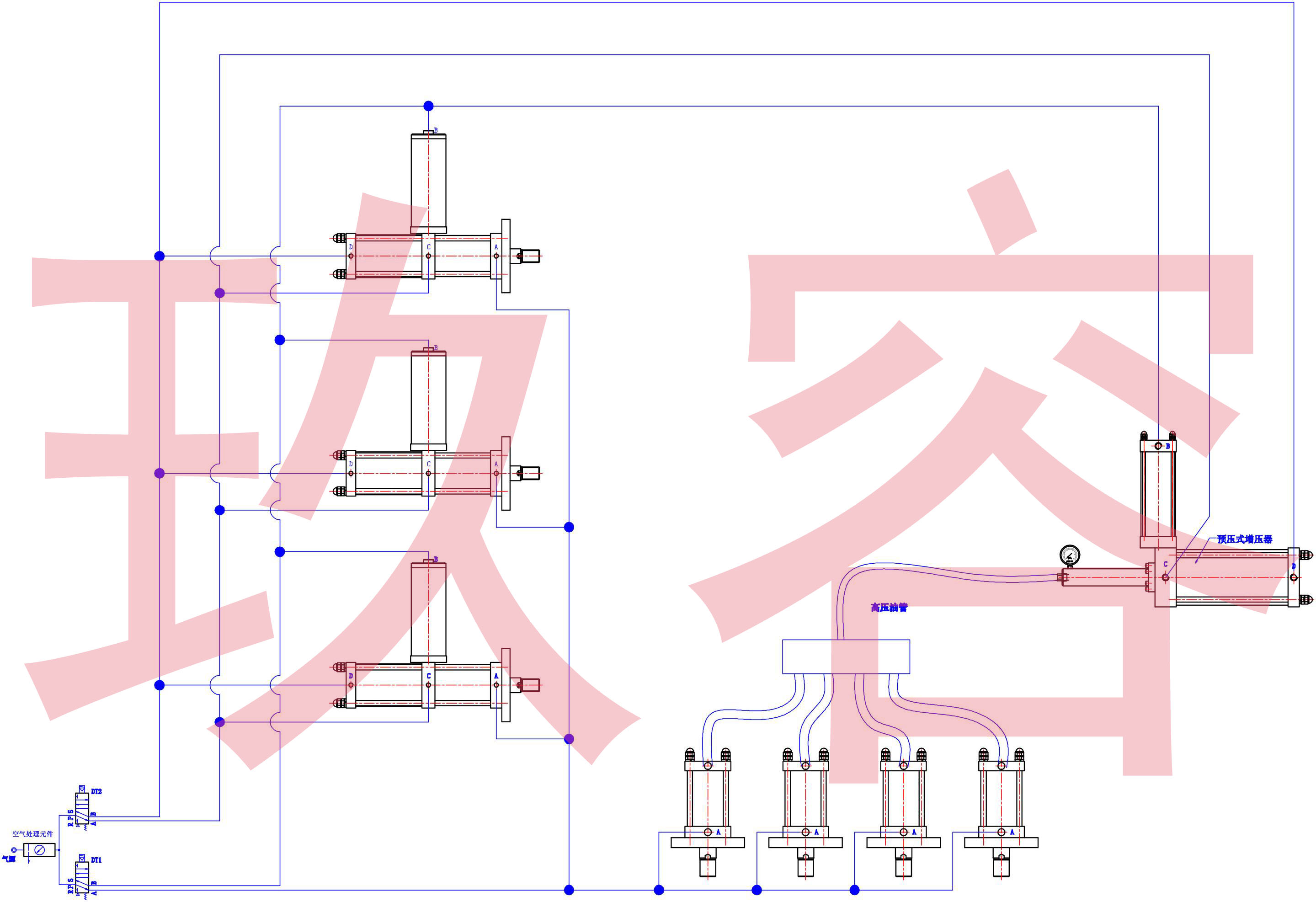 多个增压缸和增压器气路连接图